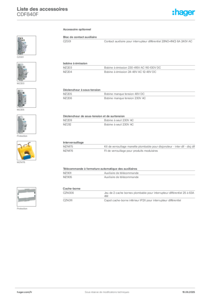 Image Hager Fiche technique du produit CDF840F | Hager France