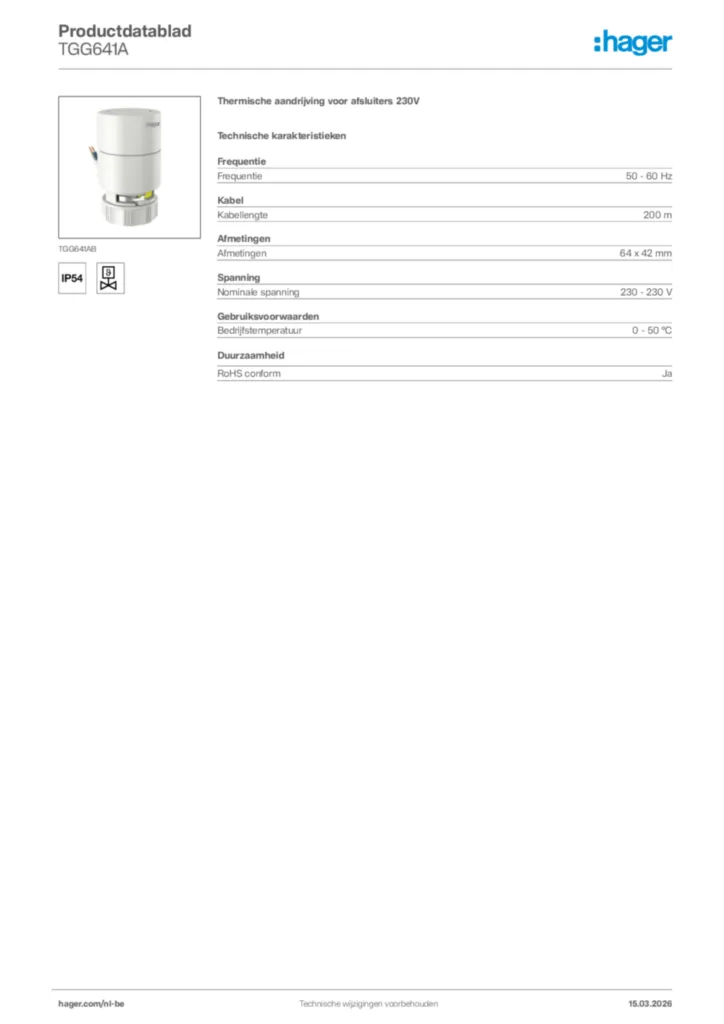 Afbeelding Hager Productdatablad TGG641A | Hager Belgium