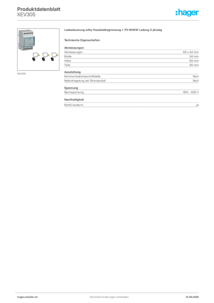Bild Hager Produktdatenblatt XEV305 | Hager Schweiz