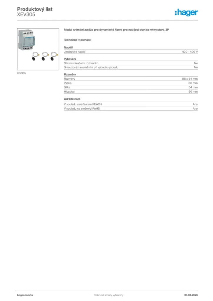 Obrázek Hager Product data sheet XEV305 | Hager