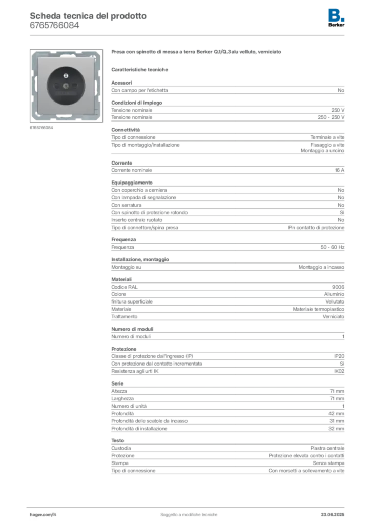 Immagine Berker Scheda tecnica del prodotto 6765766084 | Hager Italia