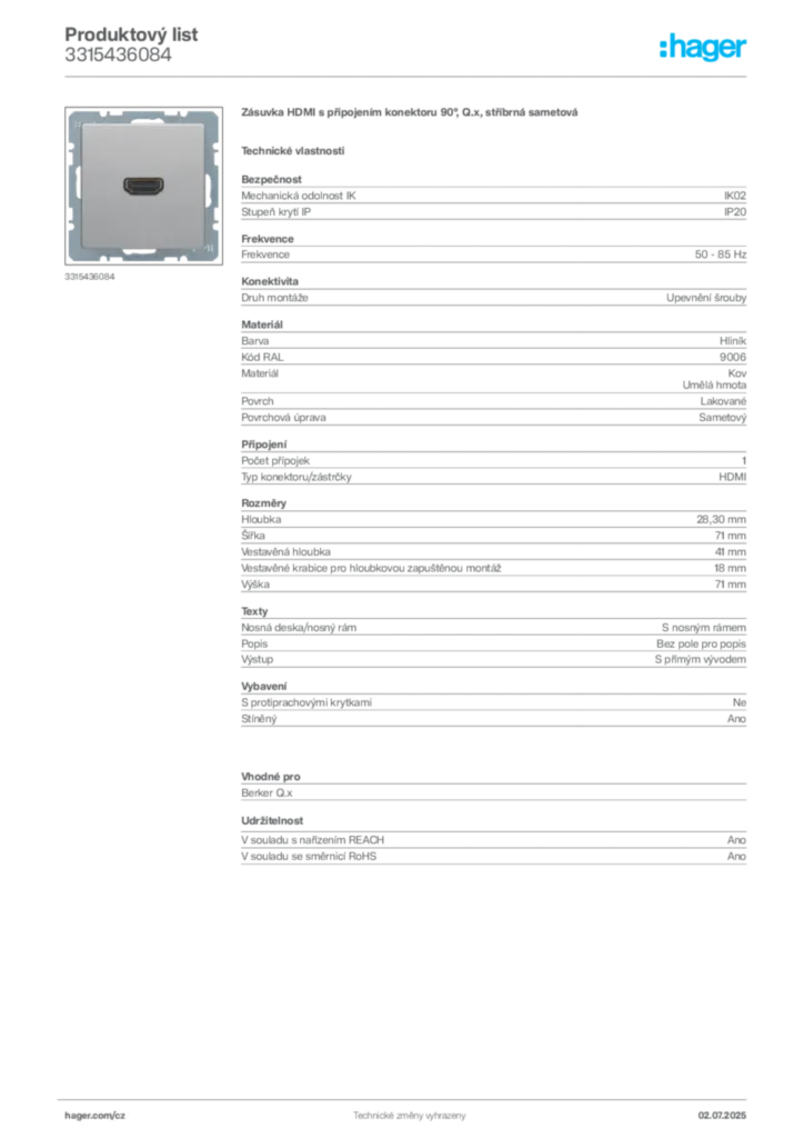 Obrázek Hager Produktový list 3315436084 | Hager