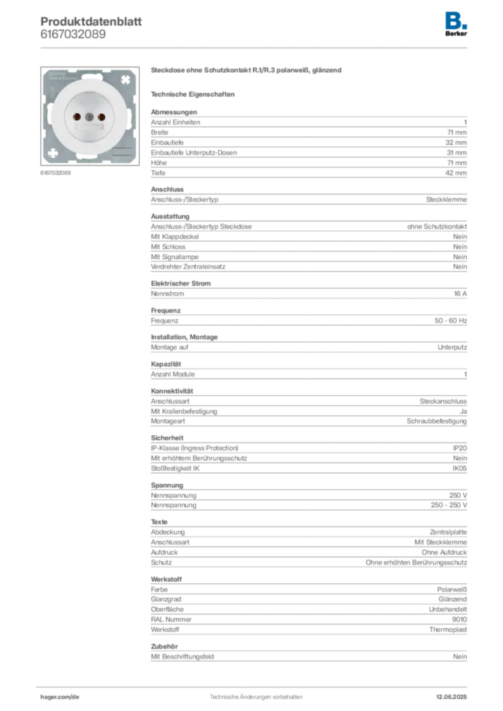 Berker Produktdatenblatt 6167032089