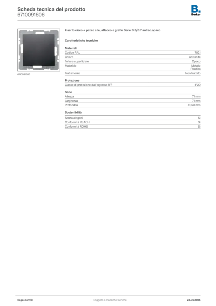 Immagine Berker Scheda tecnica del prodotto 6710091606 | Hager Italia