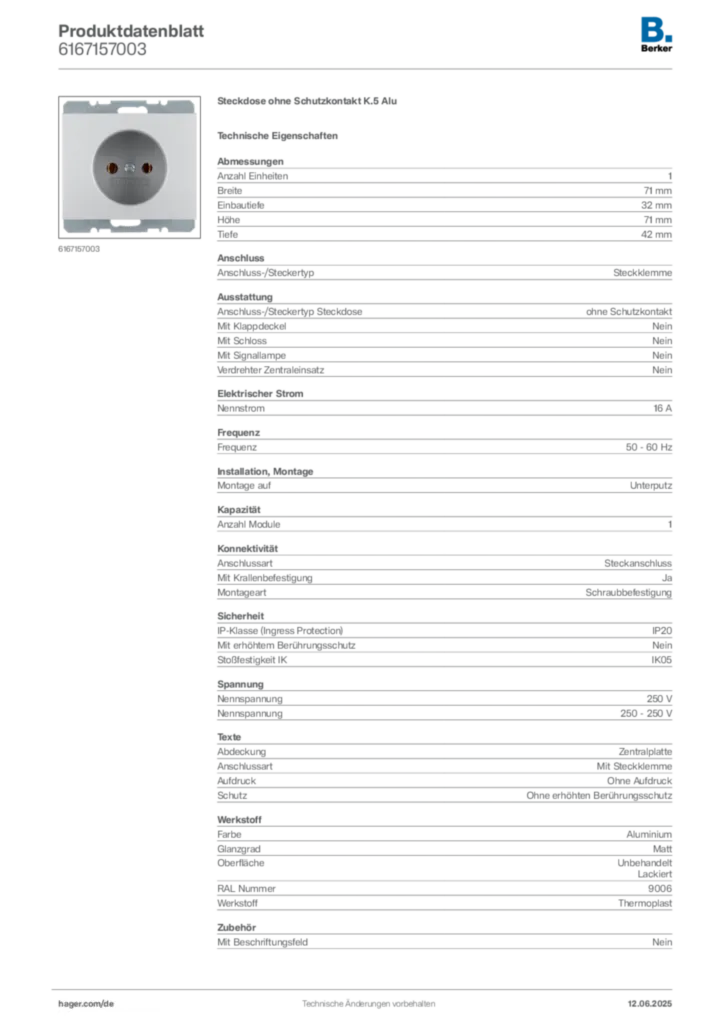 Berker Produktdatenblatt 6167157003