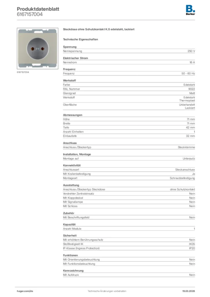 Bild Berker Produktdatenblatt 6167157004 | Hager Deutschland