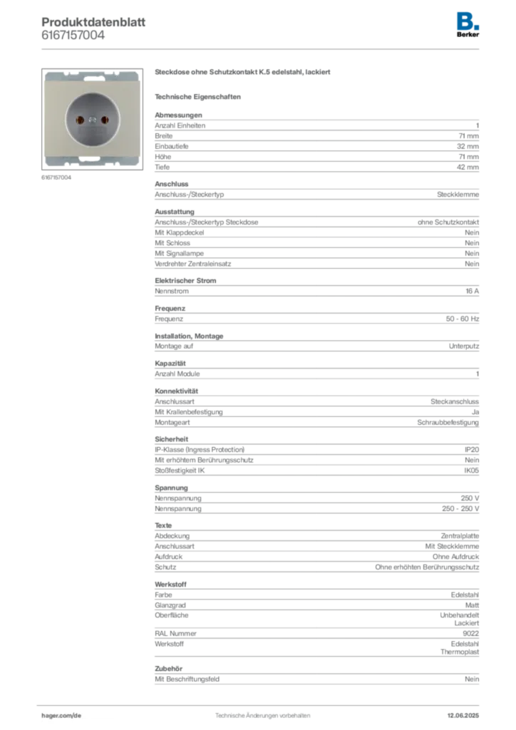 Berker Produktdatenblatt 6167157004