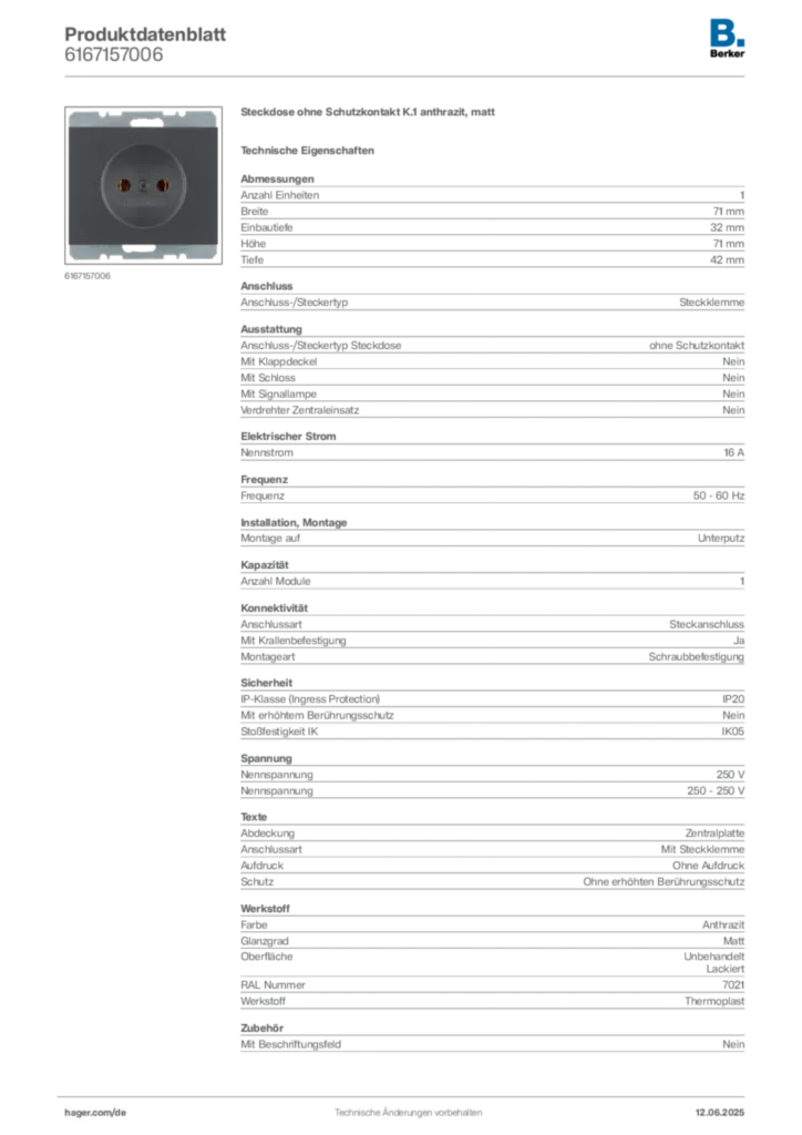 Berker Produktdatenblatt 6167157006