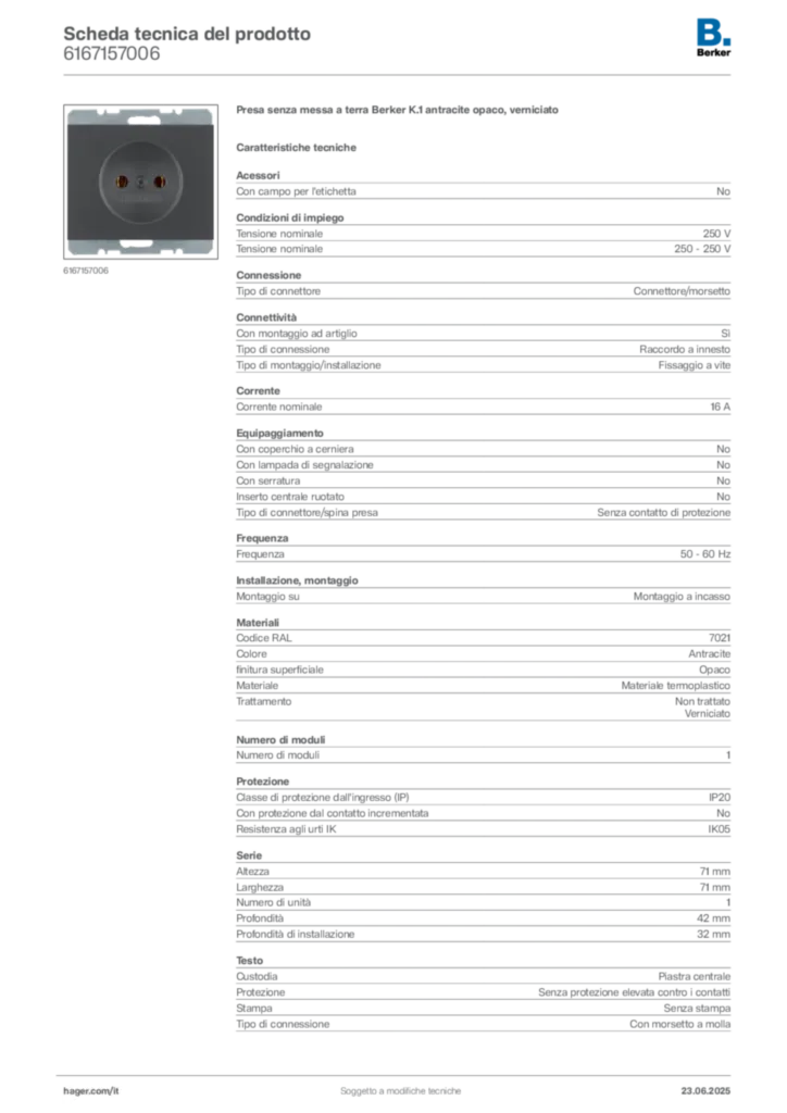Immagine Berker Scheda tecnica del prodotto 6167157006 | Hager Italia