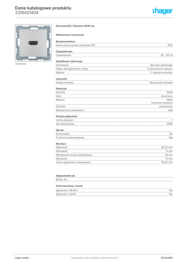 Zdjęcie Hager Dane katalogowe produktu 3315421404 | Hager Polska