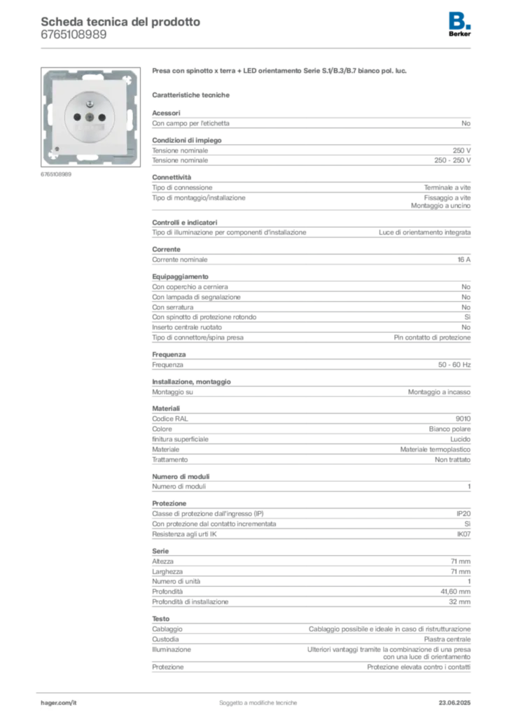 Immagine Berker Scheda tecnica del prodotto 6765108989 | Hager Italia