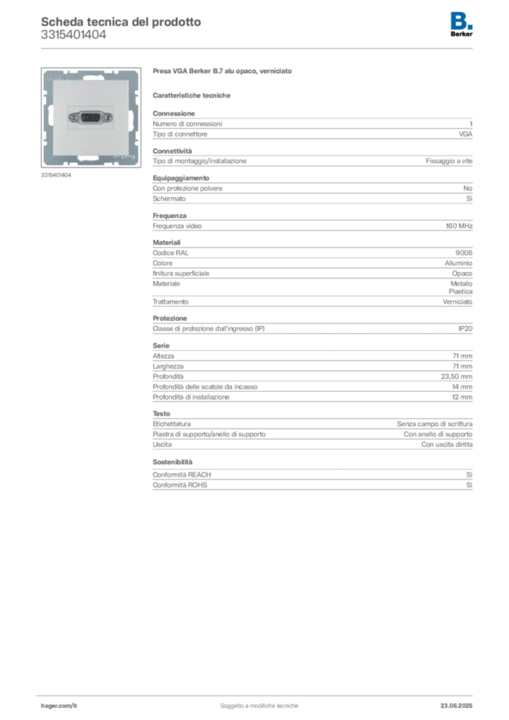 Immagine Berker Scheda tecnica del prodotto 3315401404 | Hager Italia