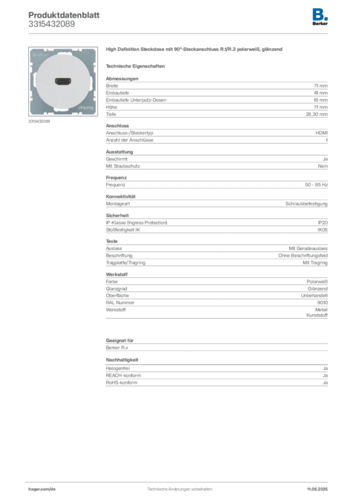 Berker Produktdatenblatt 3315432089