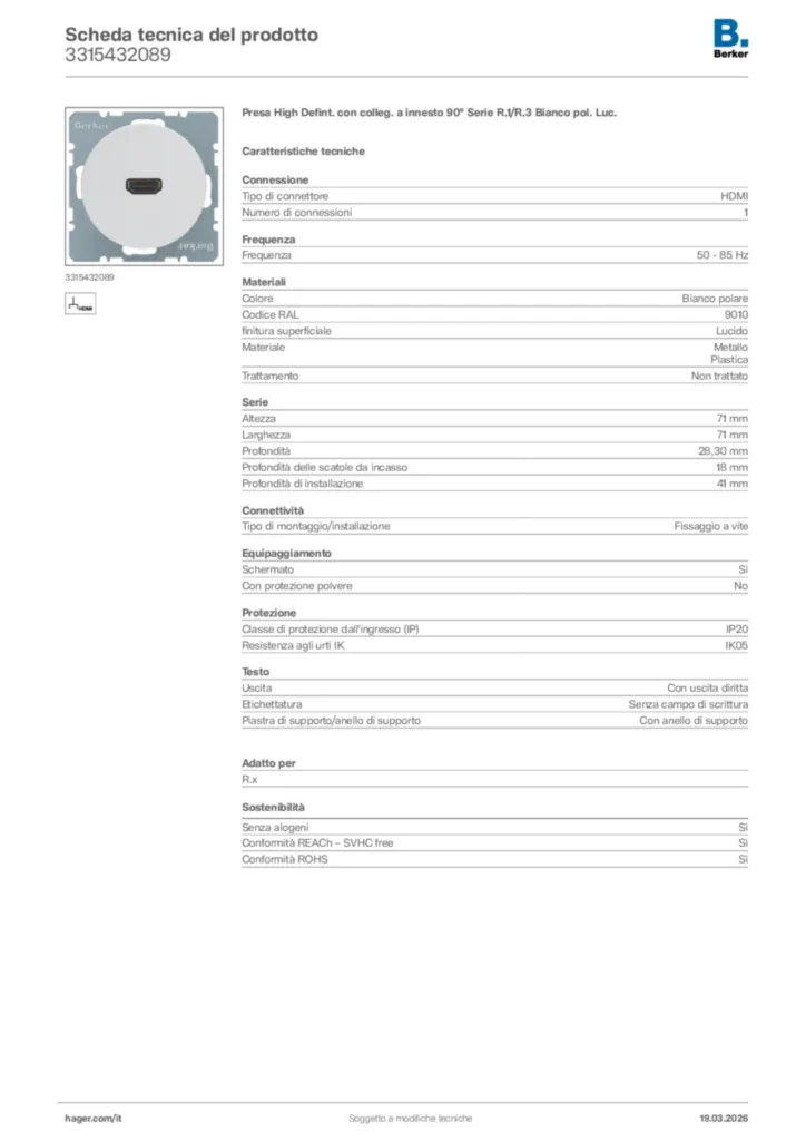 Immagine Berker Scheda tecnica del prodotto 3315432089 | Hager Italia