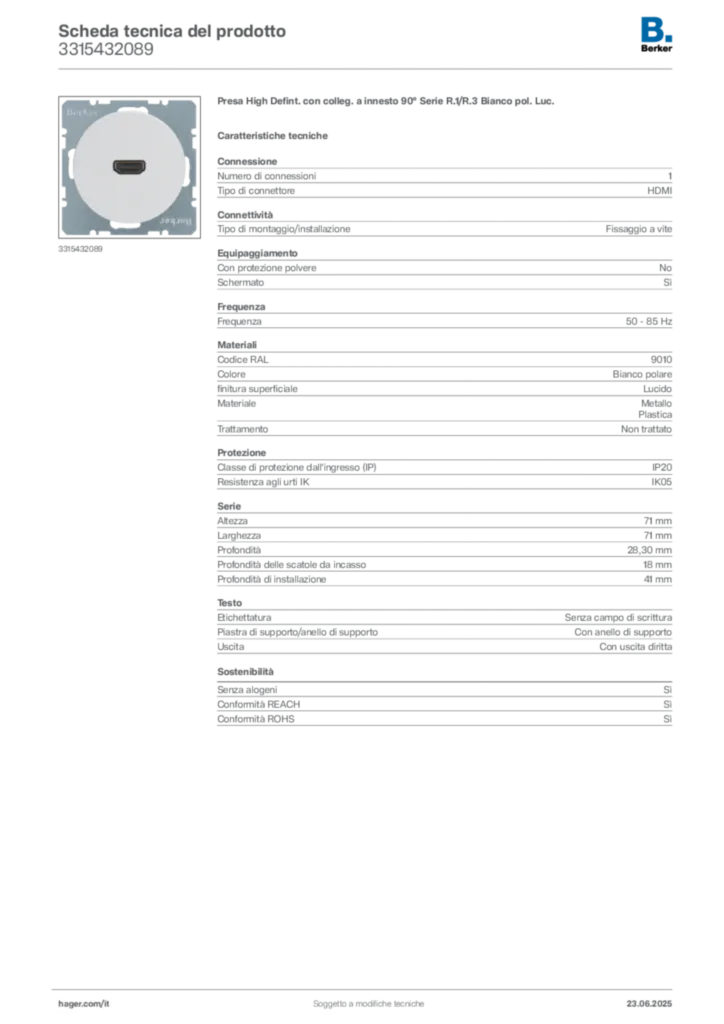 Immagine Berker Scheda tecnica del prodotto 3315432089 | Hager Italia