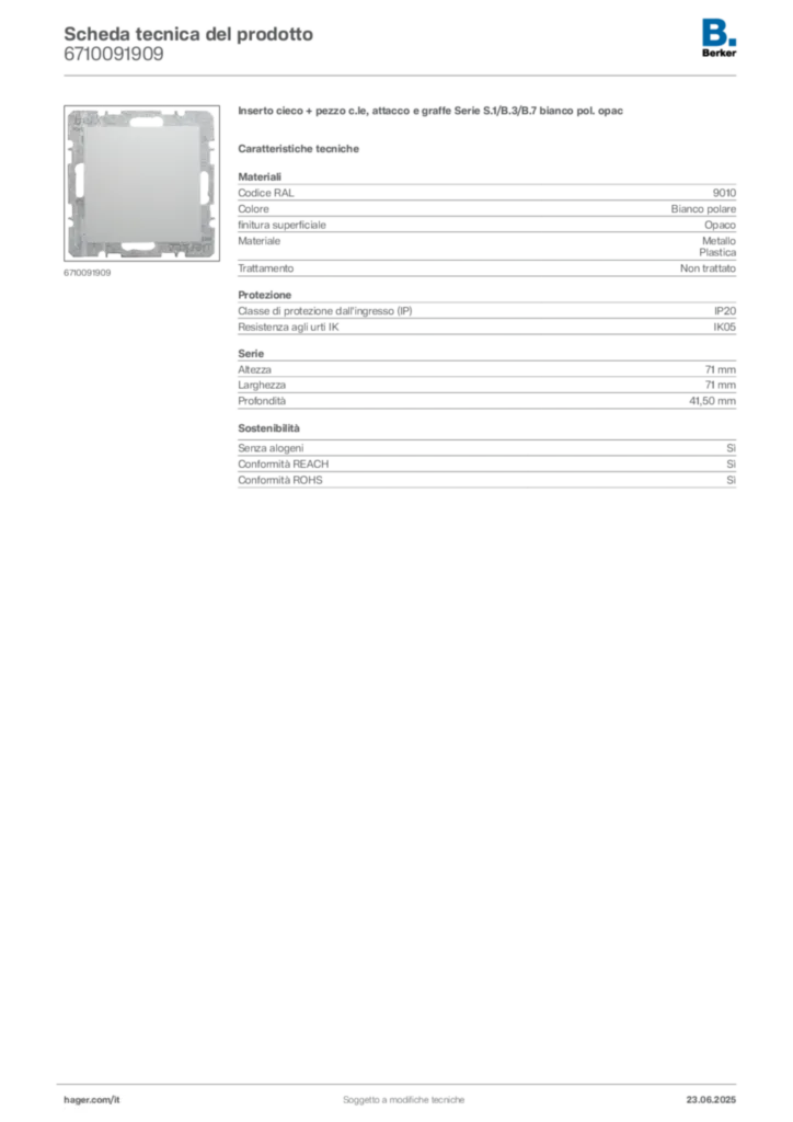 Immagine Berker Scheda tecnica del prodotto 6710091909 | Hager Italia
