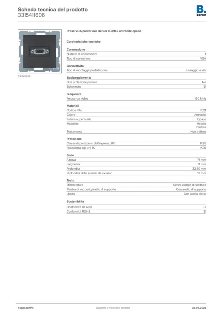 Immagine Berker Scheda tecnica del prodotto 3315411606 | Hager Italia