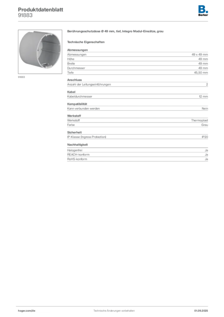 Berker Produktdatenblatt 91883