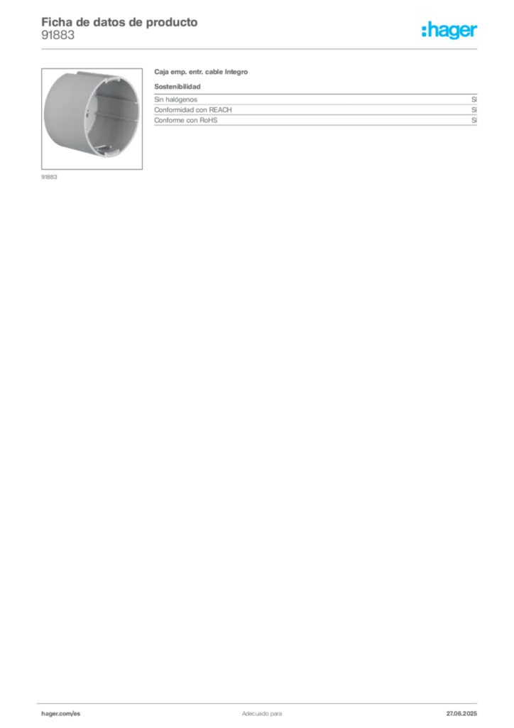 Imagen Hager Ficha de datos de producto 91883 | Hager España