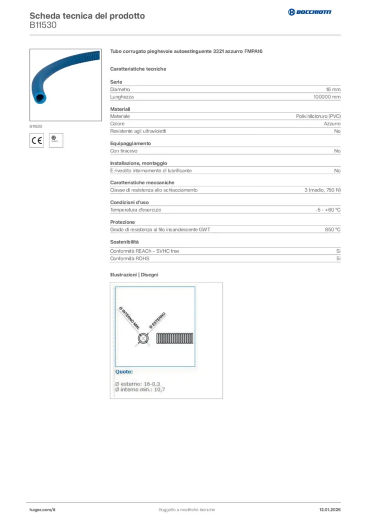 Immagine Bocchiotti Scheda tecnica del prodotto B11530 | Hager Italia