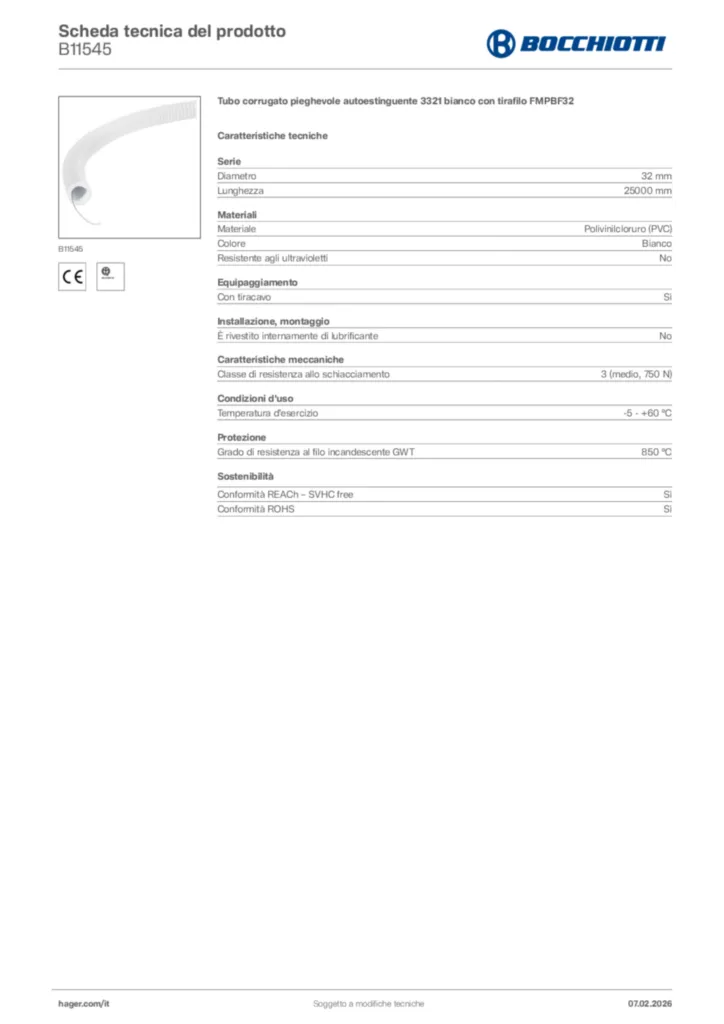 Immagine Bocchiotti Scheda tecnica del prodotto B11545 | Hager Italia