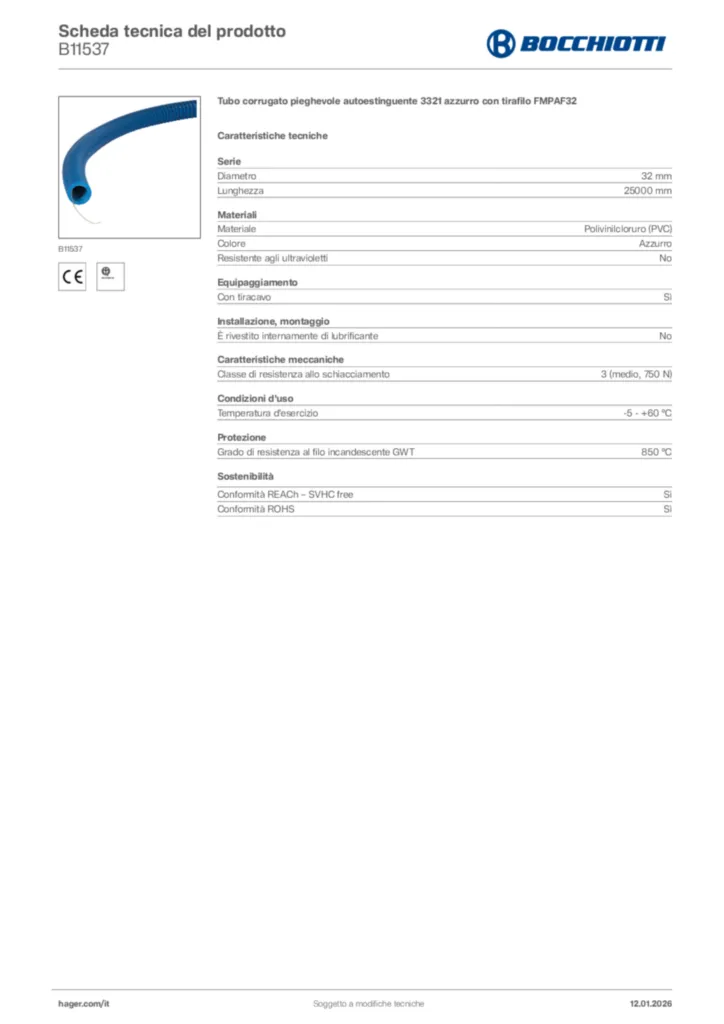 Immagine Bocchiotti Scheda tecnica del prodotto B11537 | Hager Italia