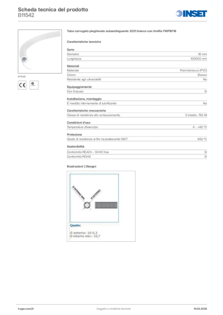 Immagine Inset Scheda tecnica del prodotto B11542 | Hager Italia