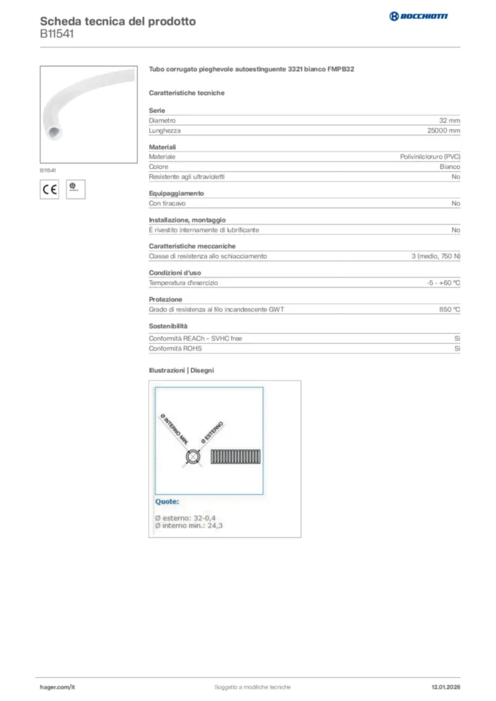 Immagine Bocchiotti Scheda tecnica del prodotto B11541 | Hager Italia