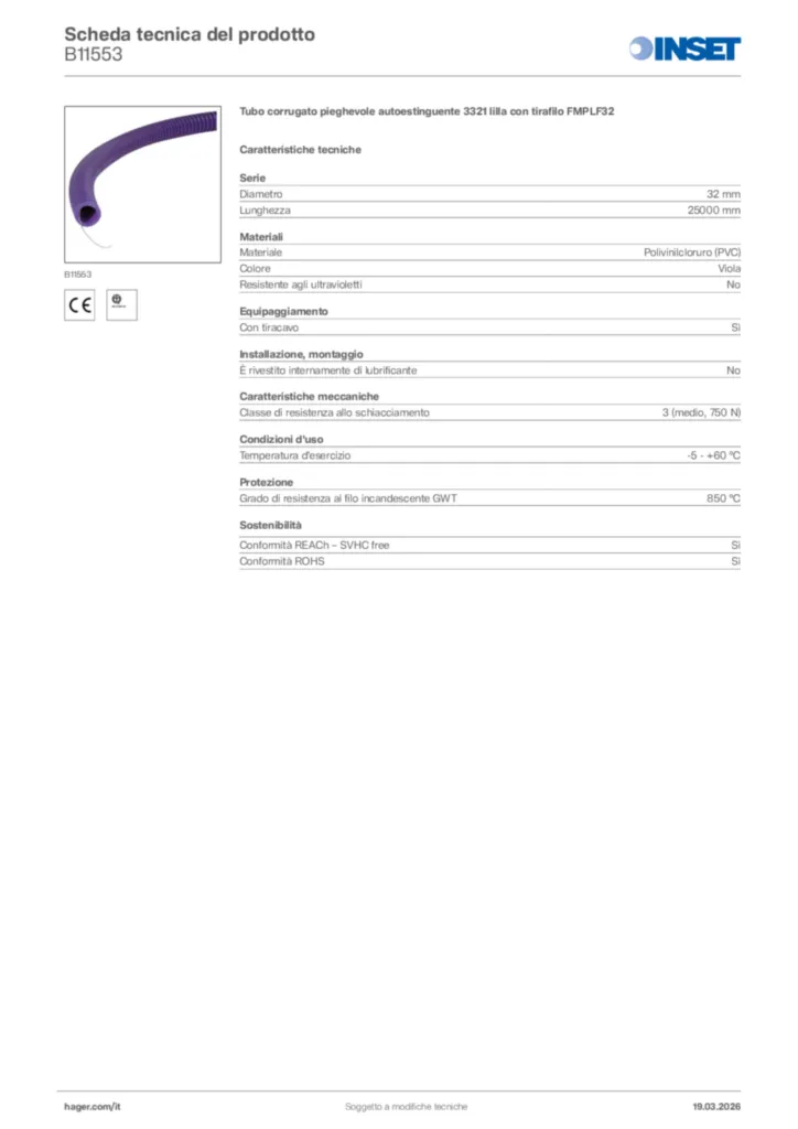 Immagine Inset Scheda tecnica del prodotto B11553 | Hager Italia