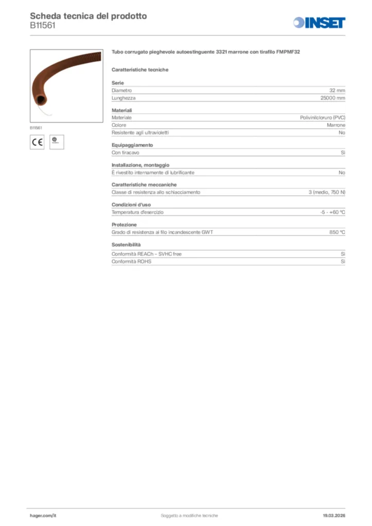 Immagine Inset Scheda tecnica del prodotto B11561 | Hager Italia