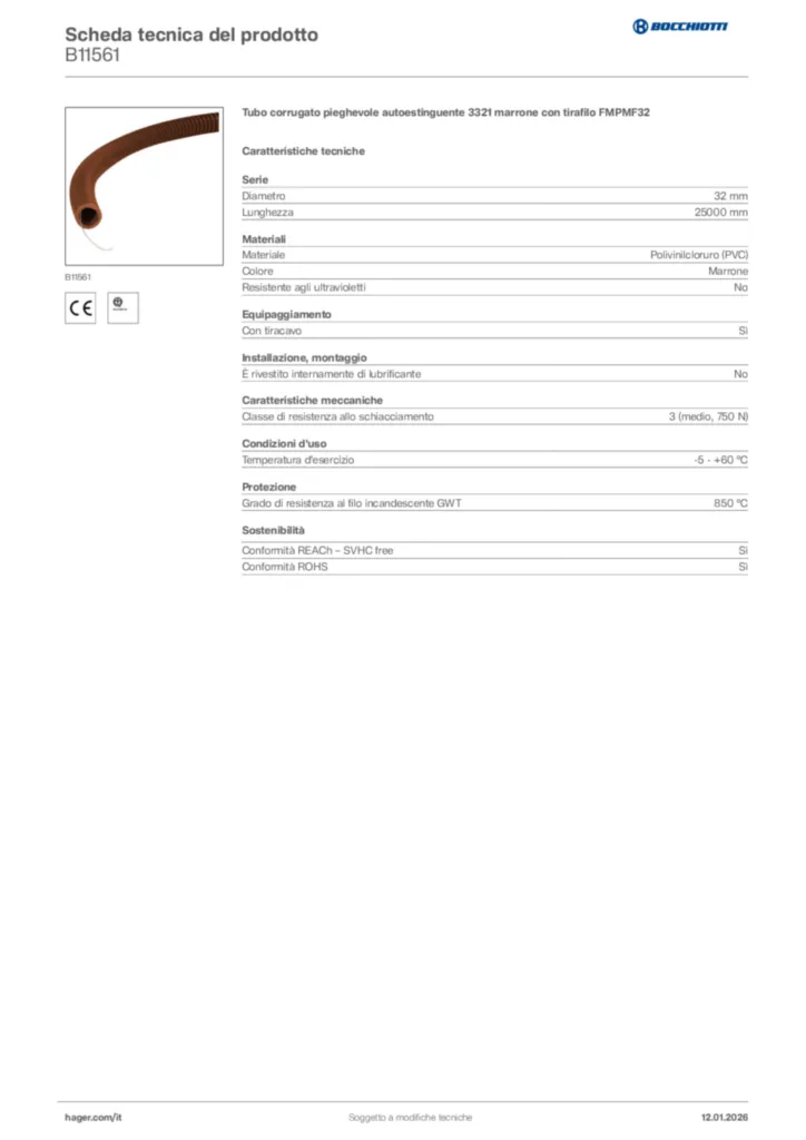 Immagine Bocchiotti Scheda tecnica del prodotto B11561 | Hager Italia