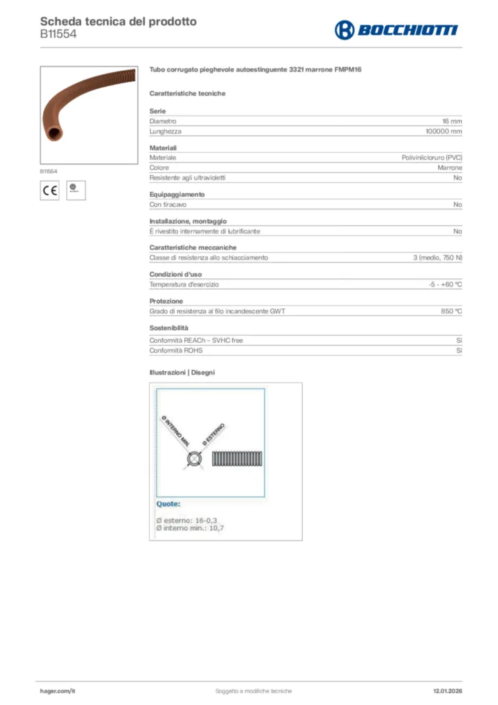 Immagine Bocchiotti Scheda tecnica del prodotto B11554 | Hager Italia