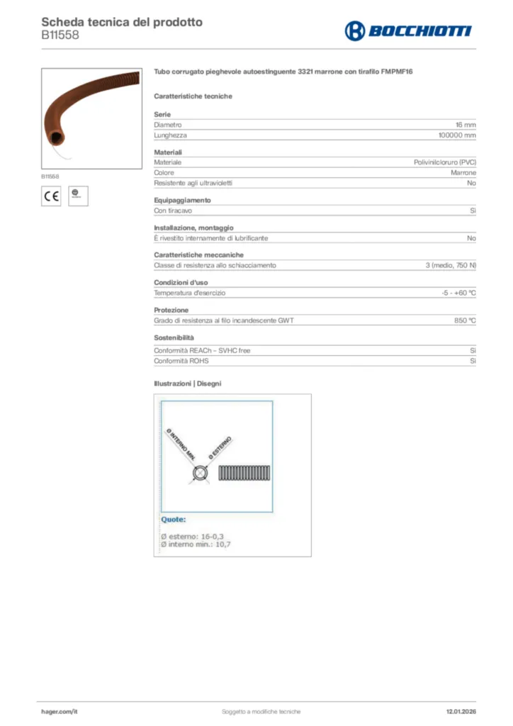 Immagine Bocchiotti Scheda tecnica del prodotto B11558 | Hager Italia