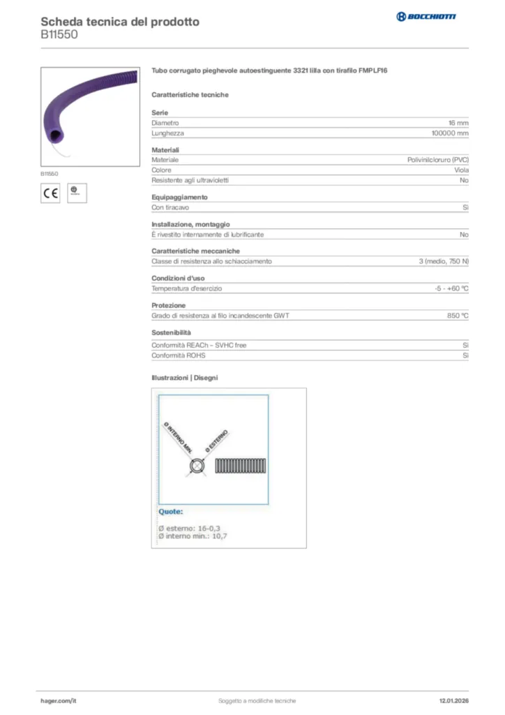 Immagine Bocchiotti Scheda tecnica del prodotto B11550 | Hager Italia