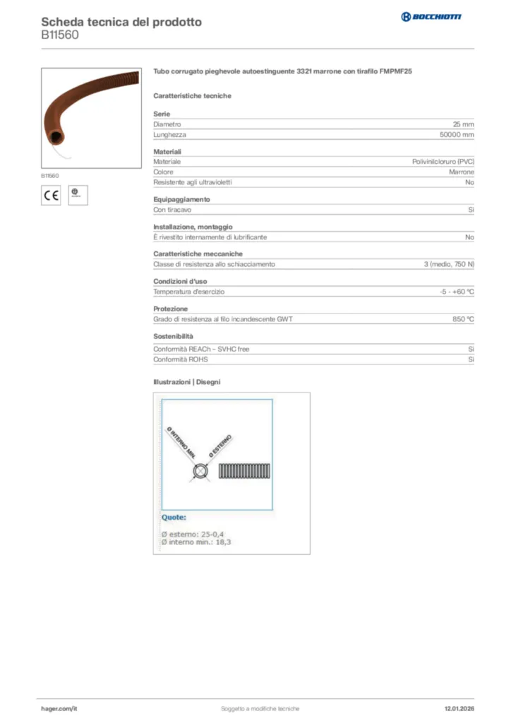 Immagine Bocchiotti Scheda tecnica del prodotto B11560 | Hager Italia