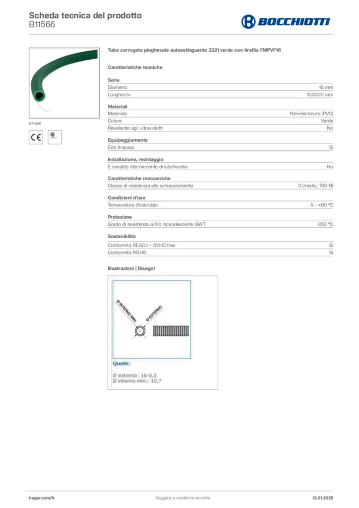 Immagine Bocchiotti Scheda tecnica del prodotto B11566 | Hager Italia