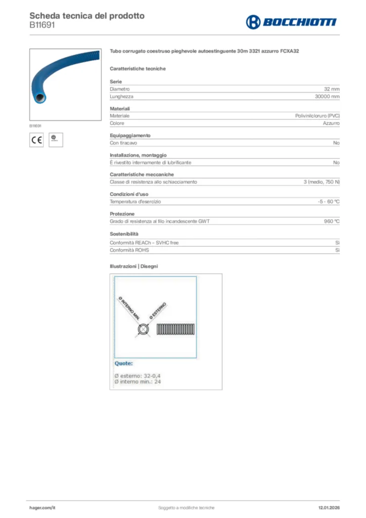 Immagine Bocchiotti Scheda tecnica del prodotto B11691 | Hager Italia