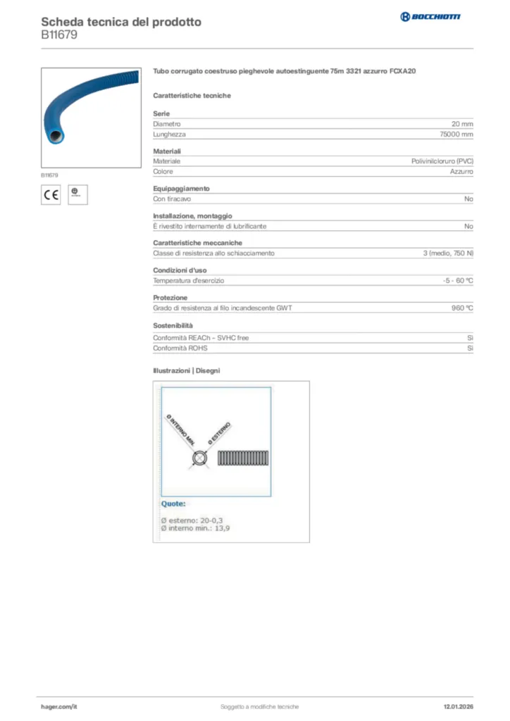 Immagine Bocchiotti Scheda tecnica del prodotto B11679 | Hager Italia