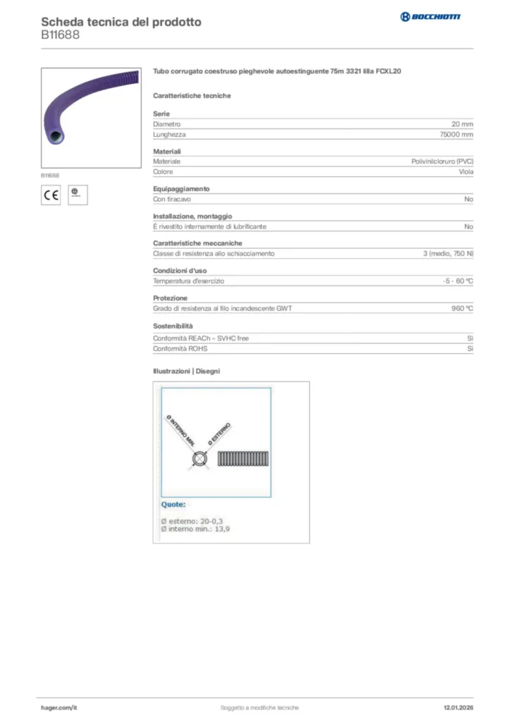 Immagine Bocchiotti Scheda tecnica del prodotto B11688 | Hager Italia