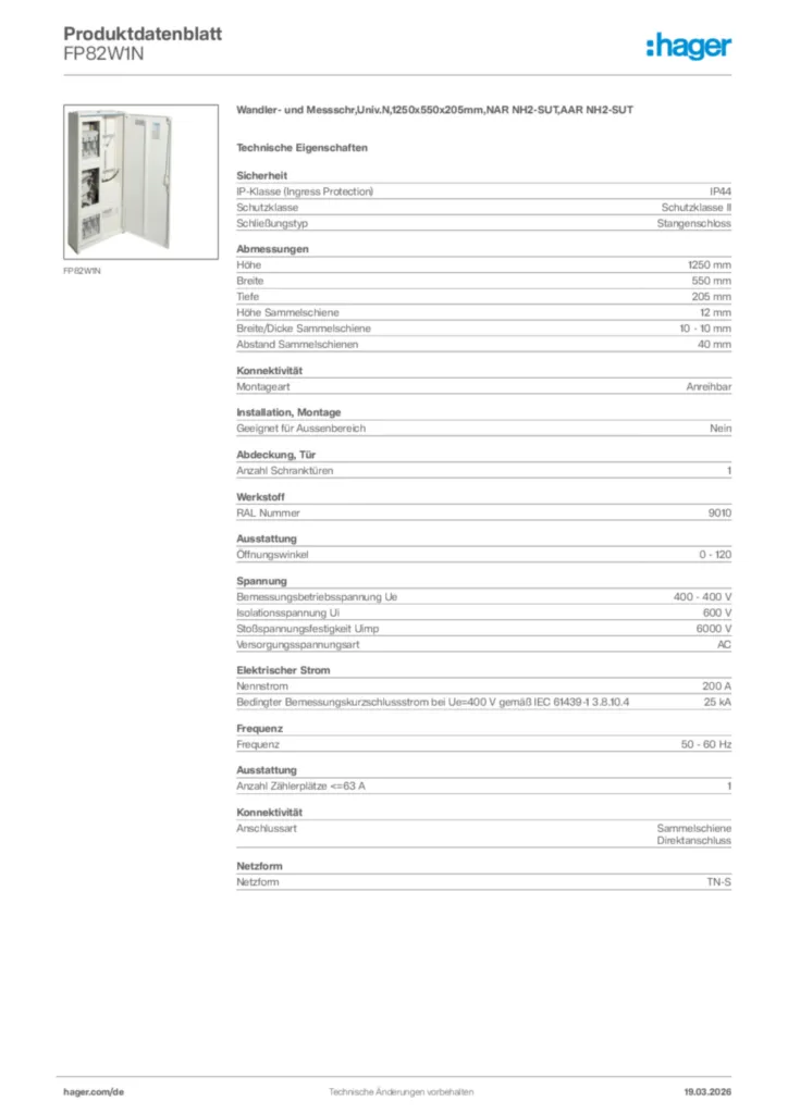 Bild Hager Produktdatenblatt FP82W1N | Hager Deutschland