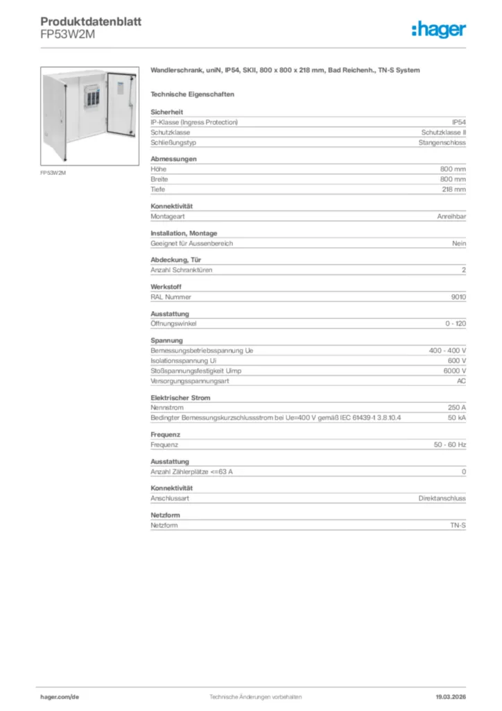Bild Hager Produktdatenblatt FP53W2M | Hager Deutschland