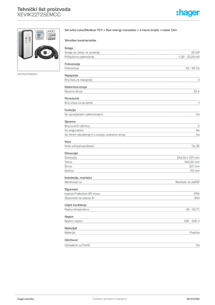 Slika Hager Product data sheet XEV1K22T2SEMCC  | Hager