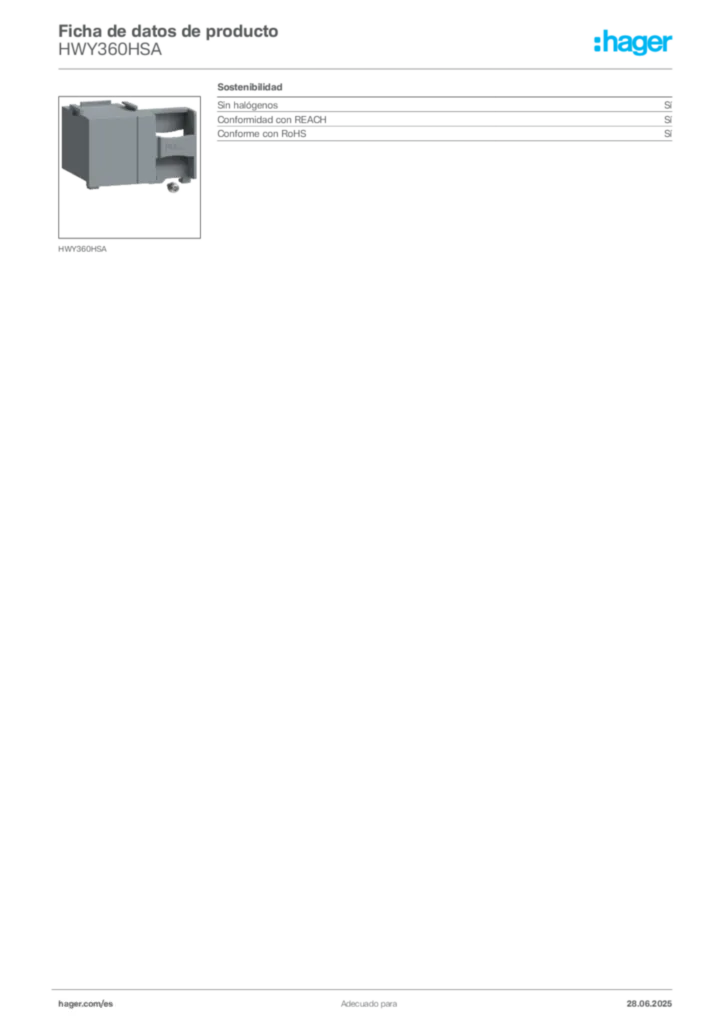 Imagen Hager Ficha de datos de producto HWY360HSA | Hager España