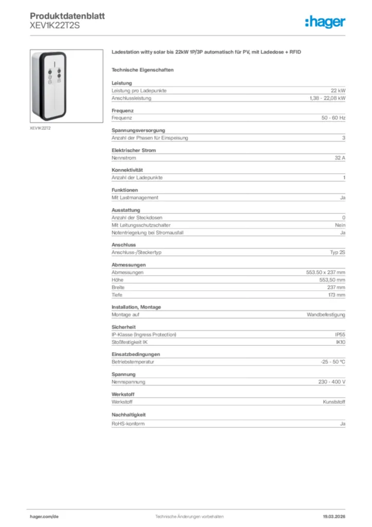 Bild Hager Produktdatenblatt XEV1K22T2S | Hager Deutschland