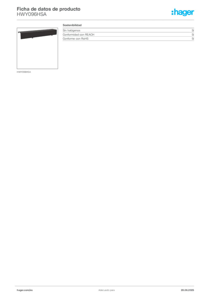 Imagen Hager Ficha de datos de producto HWY096HSA | Hager España