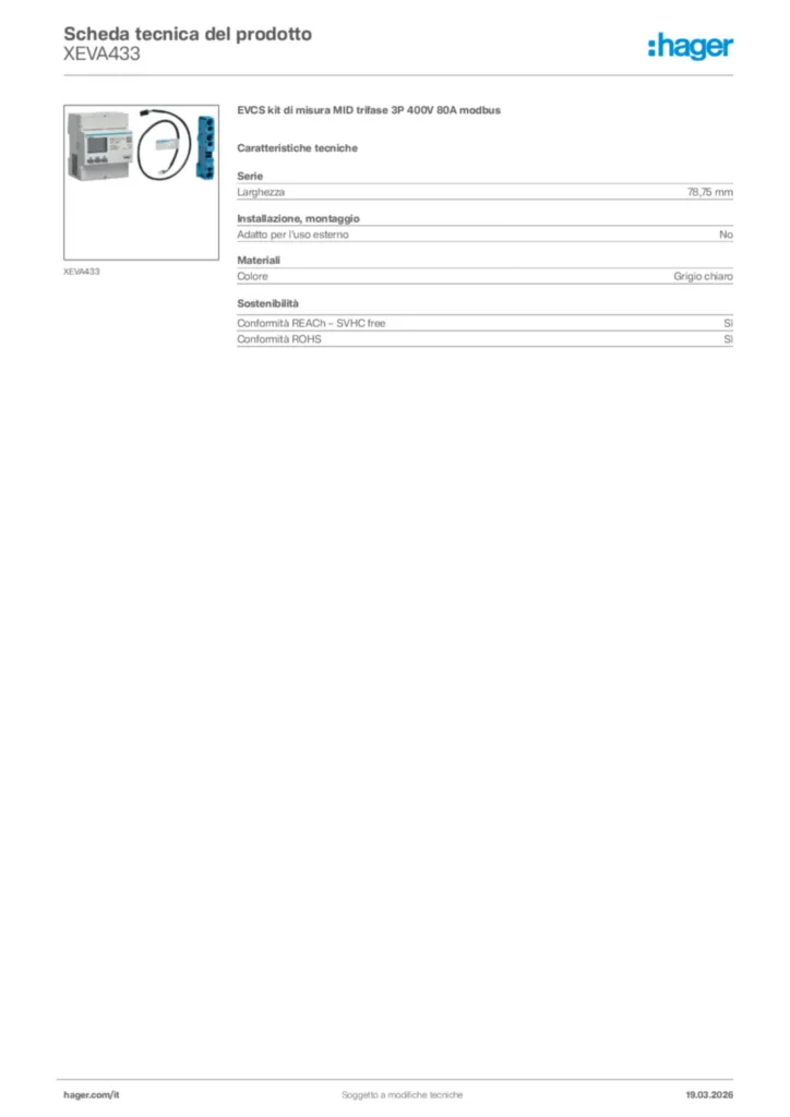 Immagine Hager Scheda tecnica del prodotto XEVA433 | Hager Italia