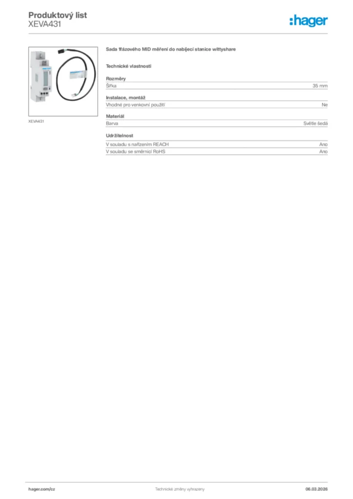 Obrázek Hager Product data sheet XEVA431 | Hager