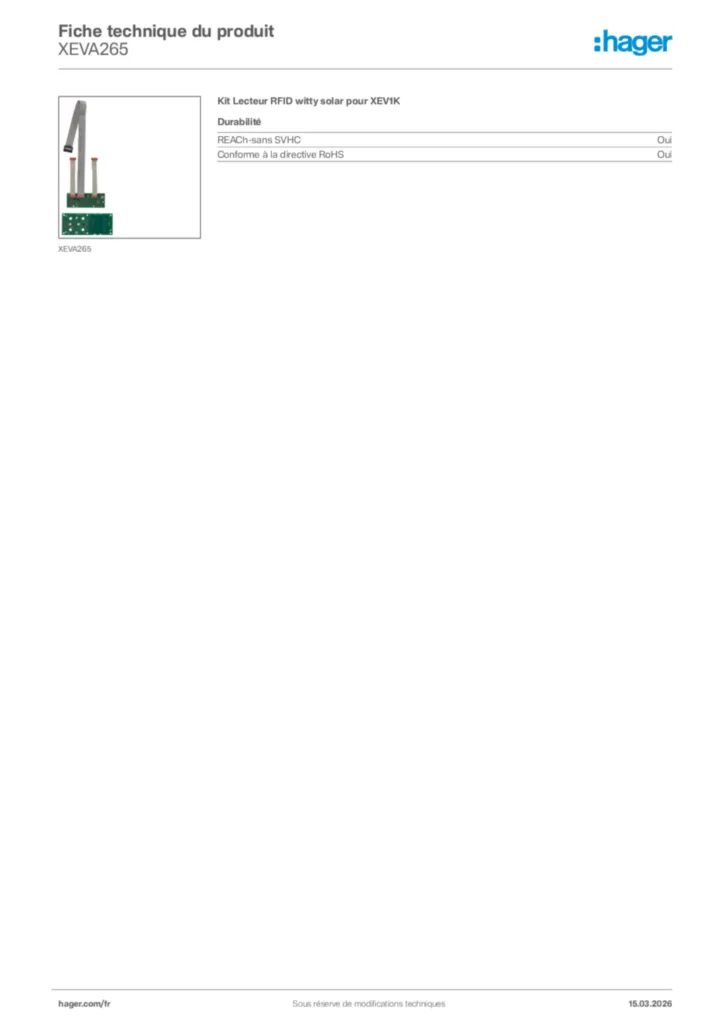 Image Hager Fiche technique du produit XEVA265 | Hager France