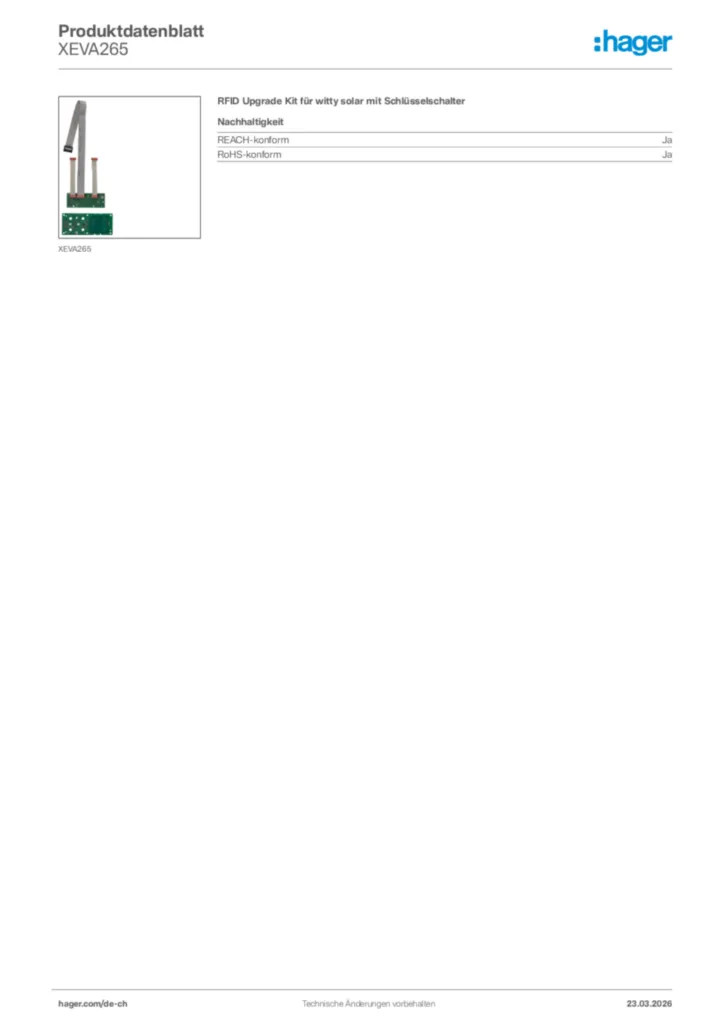 Bild Hager Produktdatenblatt XEVA265 | Hager Schweiz