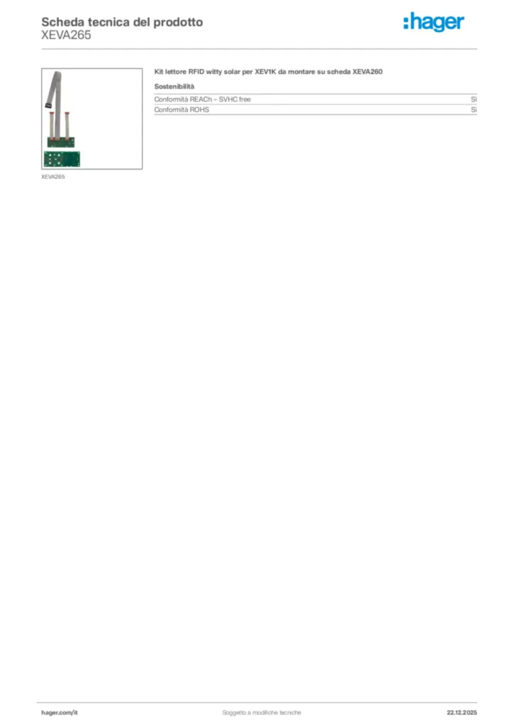 Immagine Hager Scheda tecnica del prodotto XEVA265 | Hager Italia